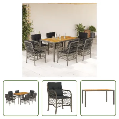 Produktbild von The Living Store 7-tlg. Garten-Essgruppe mit Kissen Grau Poly Rattan
