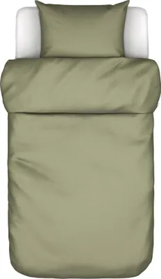 A top-down view of a duvet and pillow set on a bed.