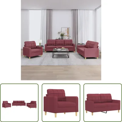 Produktbild von The Living Store 3-tlg. Sofagarnitur mit Kissen Weinrot Stoff