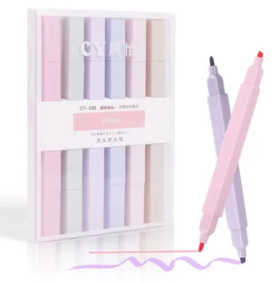 Immagine prodotto di Set di pennarelli fluorescenti, 6 colori, punta doppia, tonalità pastello, ideali per quaderni, scuole, uffici e studenti