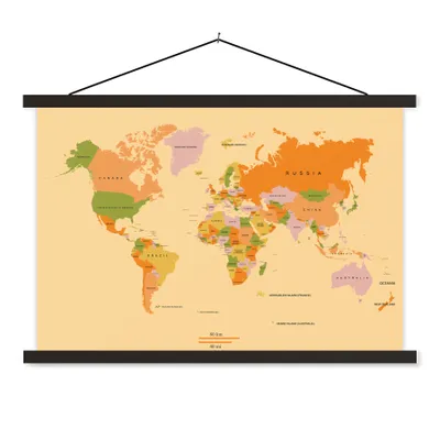 Produktbild von MuchoWow® Textilposter Weltkarte - Farbenfroh - Trendy 150x100 cm mit schwarzem Rahmen - Schlafzimmer