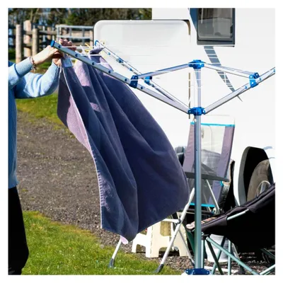 Produktbild von Mobile Wäschespinne mit 4 Armen und 16 m Wäscheleine, klappbar, Höhe 155 cm, für Wohnwagen und Camping
