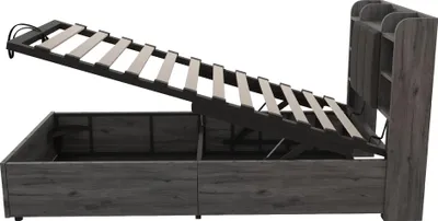 Immagine prodotto di okwish Letto singolo in legno 90×200 con connettore USB e Type-C, letto contenitore con testiera, letto singolo senza materasso, grigio