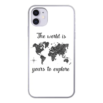 Produktbild von MuchoWow® Handyhülle Schutzhülle Hülle für iPhone 11 Weltkarte - Schwarz - Sprichwörter Silikon Softcase Handy Hülle - Handytasche