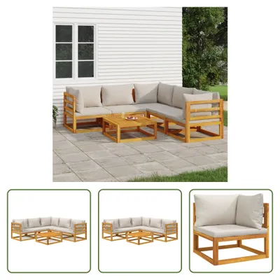 Produktbild von The Living Store 6-tlg. Garten-Lounge-Set mit Hellgrauen Kissen Massivholz