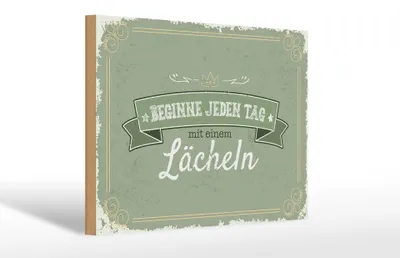 Produktbild von Holzschild Spruch Beginne jeden Tag mit dem Lächeln 30x20cm