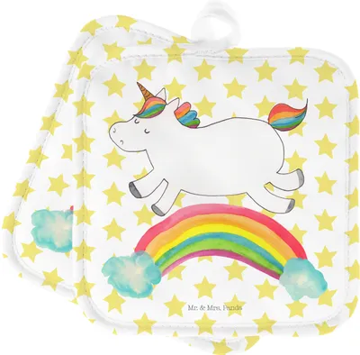 Produktbild von Mr. & Mrs. Panda Topfuntersetzer Einhorn Regenbogen - Weiß - Geschenk, Topflappen, Set, Glitzer, Kochlappen, Unicorn, topfhalter, Topflappenset, Erwachsenwerden