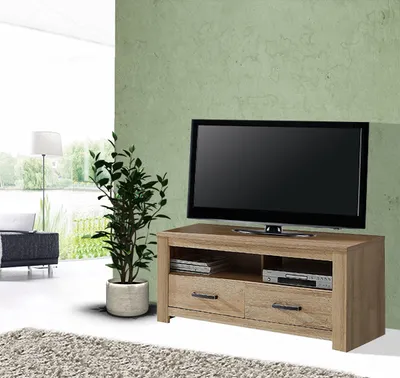 Productafbeelding van Lage TV-kast, TV-meubel, massief eikenhout, 127 cm