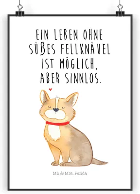 Produktbild von Mr. & Mrs. Panda Bild Hund Glück DIN A3 - Weiß - Geschenk, drucke, Wandbild, Corgie, Herz, Liebe, Kunstdruck, Spruch, Wanddekoration, Sprüche, wanddeko