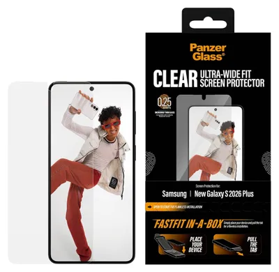 Produktbild von PanzerGlass ® Displayschutz Samsung Galaxy S26+ | Ultra-Wide Fit m. Fastfit in-a-box, Samsung, Samsung - Galaxy S26+, Trockene Anwendung, Kratzresistent, Schockresistent, Transparent, 1 Stück(e)