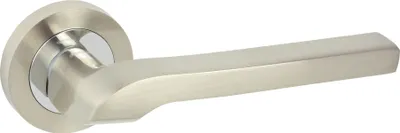 Produktbild von DOMINO Türgriff Drückergarnitur | Türklinke für Zimmertür, Bürotür, Kellertür & Innentür | Türbeschläge aus Aluminium | Chrom/Nickel Türdrückergarnitur | NEMO-R M6/M9