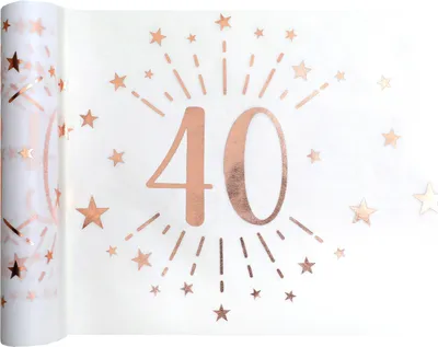 Produktbild von Tischläufer Vlies Weiß Zahl 40 Rosegold 5 m x 30 cm Geburtstag