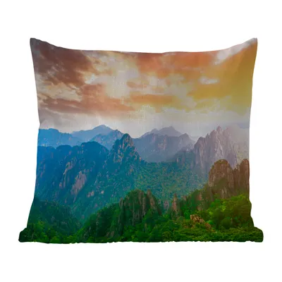 Obrázek produktu pro MuchoWow® Vnější polštář - Hory - Stromy - Západ slunce - Příroda -50x50 cm- Odolnost proti povětrnostním vlivům - polštář do obývacího pokoje