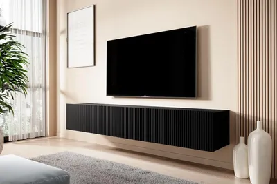 Zdjęcie produktu dla SZAFKA RTV WISZĄCA 200 cm czarna komoda RTV z szufladą NOWOCZESNA Nicole