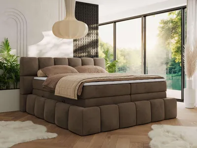 Produktbild von MKS MEBLE Boxspringbett 140 x 200 mit bettkasten NIRA KING, Polsterbett 7 Zonen Multipocket-Matratze und Topper, Doppelbett - Braun Velvet - H4