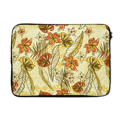 Produktbild von MuchoWow® Laptop Hülle 13 Zoll Vintage - Blumen - Blätter - Hawaii - Muster Laptoptasche - Laptophülle - Sleeve - Rundumschutz