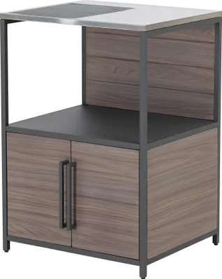 A product shot of an outdoor kitchen cabinet with a countertop.