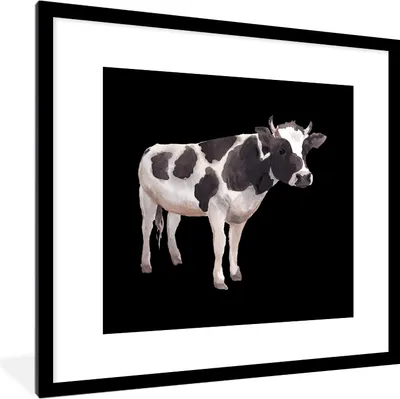 Produktbild von MuchoWow® MuchoWow® Gerahmtes Poster Kuh - Zeichnung - Schwarz 40x40 cm - Poster mit zchwarzem Bilderrahmen - Poster - Plakat im Rahmen