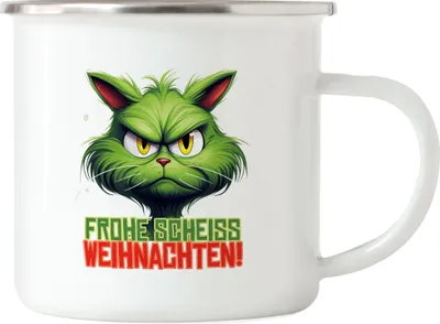 Produktbild von Frohe Scheiss Weihnachten Emaille Tasse Katzenbesitzer Sarkasmus Geschenk