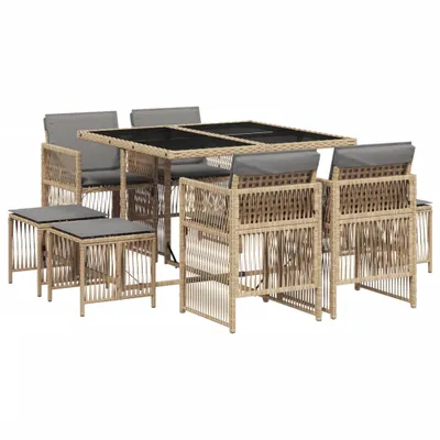 Produktbild von vidaXL 9-tlg. Garten-Essgruppe mit Kissen Beigemischung Poly Rattan