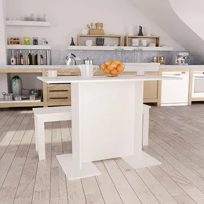 Productafbeelding van Eettafel, wit, 110 x 60 x 75 cm, hout, keukentafel voor 4 tot 6 personen, geschikt voor een eetkamer, ideaal voor kleine ruimtes
