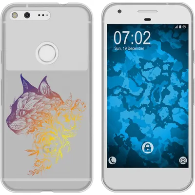 Produktbild von PhoneNatic Case kompatibel mit Google Pixel XL Silikon-Hülle Floral Katze M2-3