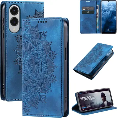 Produktbild von Mandala Handyhülle für Samsung Galaxy S25 Edge RFID Schutz Klapphülle Case Cover Design Schutzhülle Farbe: Blau