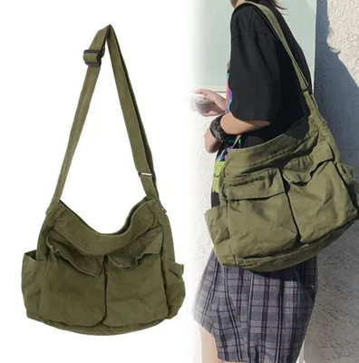 Productafbeelding van Schoudertas van zeildoek, met een groot opbergvolume, hobotas met meerdere vakken, casual tas, schoudertas voor dames en heren