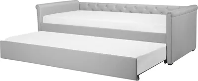 Produktbild von BELIANI Tagesbett Ausziehbett Hellgrau 80 x 200 cm Ausziehbar Polsterbezug Leinenoptik Mit Lattenrost Knopfverzierung Praktisch Modern