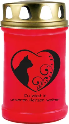 Image de Bougie funéraire rouge 48h ( couvercle or ) - coeur noir