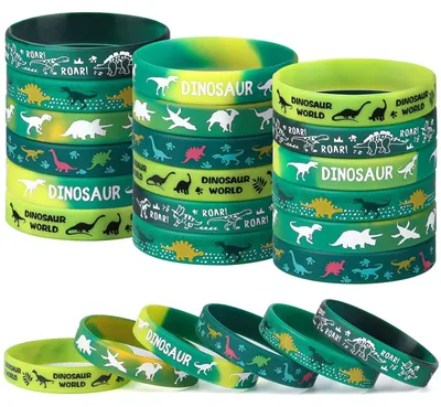 Immagine prodotto di Set di 30 braccialetti in silicone a tema dinosauro per bambini