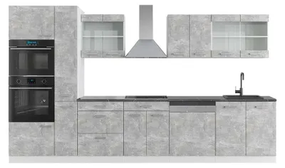 Produktbild von Küchenzeile Vicco R-Line Beton/Weiß 350 cm mit Hochschrank, AP Anthrazit, Model 42294