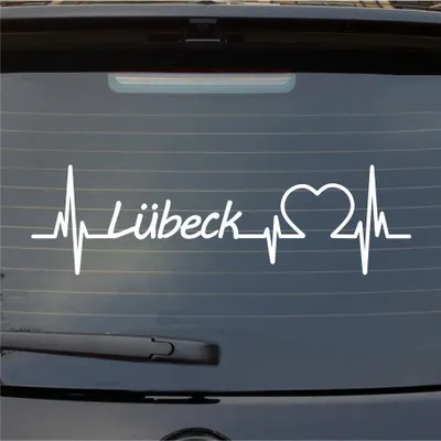 Produktbild von Heckscheibenaufkleber Lübeck Herzschlag Puls Stadt Liebe 55x16 cm Weiss Glanz Auto Aufkleber Sticker