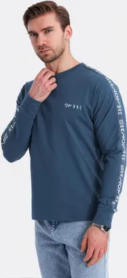 Productafbeelding van Donkerblauwe longsleeve shirt van katoen met een U-hals, maat S