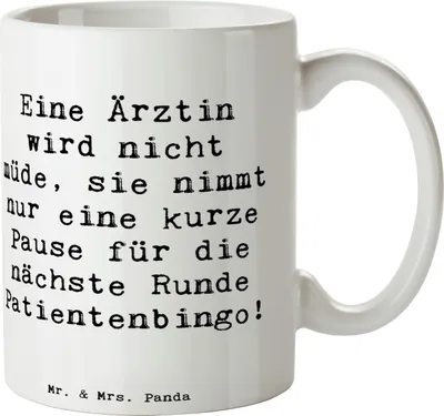 Produktbild von Mr. & Mrs. Panda Tasse Spruch Ärztin Pause - Weiß - Geschenk, Gesundheit, Gesundheitswesen, Berufsliebe, unermüdlich, Becher, Pott, Kaffeebecher, Beruf, Kaffeetasse
