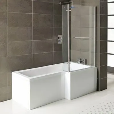 Produktbild von Raumspar Badewanne Syna mit Duschzone 150 x 85/70 x 40 cm, Rechts, weiß, Komplett-Set