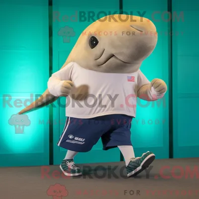 Obrázok produktu pre Maskot spoločnosti REDBROKOLY, veľryba Tanhumpback, oblečená v bežeckých šortkách a s inteligentnými hodinkami