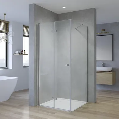 Produktbild von Duschkabine 70x90x187 cm Eckeinstieg Falttür Duschtür mit seitenwand Eckdusche Rahmenlose Duschtür Drehfalttür 5 mm Einscheiben-Sicherheitsglas (ESG)