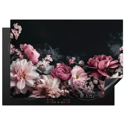 Produktbild von KitchenYeah© Herdabdeckplatte Blumen - Rosa - Natur - Schwarz , 75x52cm, Küche Deko, Glaskeramikkochfeld Herdabdeckung, Abdeckplatte fùr Kochfeld