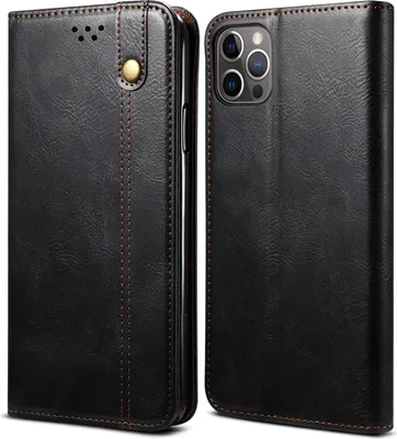 Image de Etui pour iPhone 12 Pro, étui en cuir avec fonction stand noir