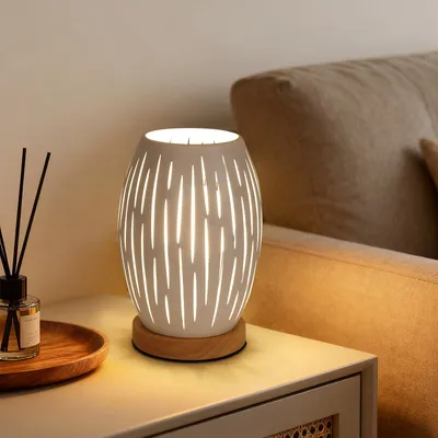 Produktbild von Comely Tischlampe, Nachttischlampe Schreibtischlampen für Schlafzimmer Wohnzimmer, Weiß Modern Metallkäfiglampe, E27(Ohne Glühbirne)