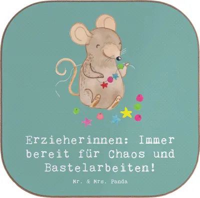 Produktbild von Mr. & Mrs. Panda Untersetzer für Gläser Erzieherin Chaos - Meeresbrise - Geschenk, Vertrauen, Erinnerungen, Tischuntersetzer, gläseruntersetzer, Kita, Singen, Coaster