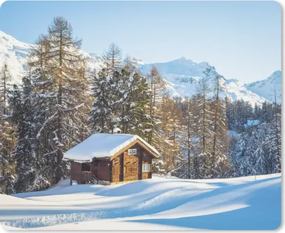 Produktbild von MuchoWow® Mauspad Mousepad Hütte in den Bergen der Schweiz im Winter 23x19 cm - Mousepads - Maus Mat - Pad - Mausunterlage - Schreibtischunterlage - Mauspad