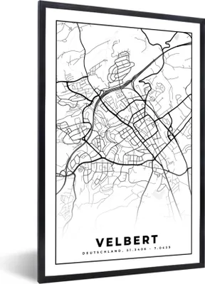 Produktbild von MuchoWow® Gerahmtes Poster Karte - Velbert - Stadtplan 60x90 cm - Poster mit Schwarzem Bilderrahmen Wandposter Rahmen Foto Bilder - Kunst