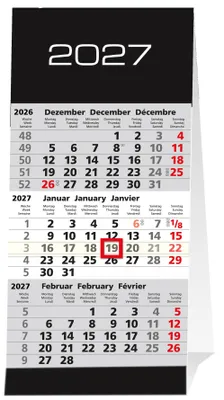 Produktbild von 2027 ADINA schwarz 3-Monatskalender Aufstellkalender für den Schreibtisch
