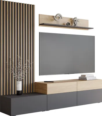 Produktbild von MIRJAN24 Wohnwand Narezi I, Stilvoll Wohnzimmer-Set, TV-Schrank, Modern Mediawand (Graphiy / Eiche Cremona)