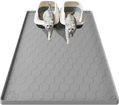 Image de Tapis pour litière de chat, dimensions 101 x 71 cm, couleur grise, antidérapant