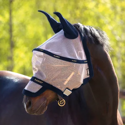Produktbild von Horseware Rambo Plus Fly Mask Untreated - Oatmeal/Navy