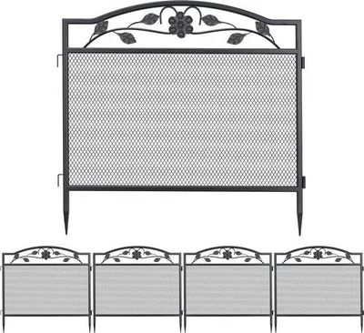 Productafbeelding van Famanu omheining voor de tuin - Rustieke metalen omheiningsonderdelen - 5 stuks - Zwart