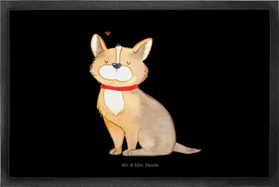 Produktbild von Mr. & Mrs. Panda fußmatte Hund Glück 60 x 90 cm - Schwarz - Geschenk, Spruch, Liebe, Corgie, Schmutzfangmatte, Schmutzmatte, Herz, Sprüche, Gummimatte, Fußabtreter